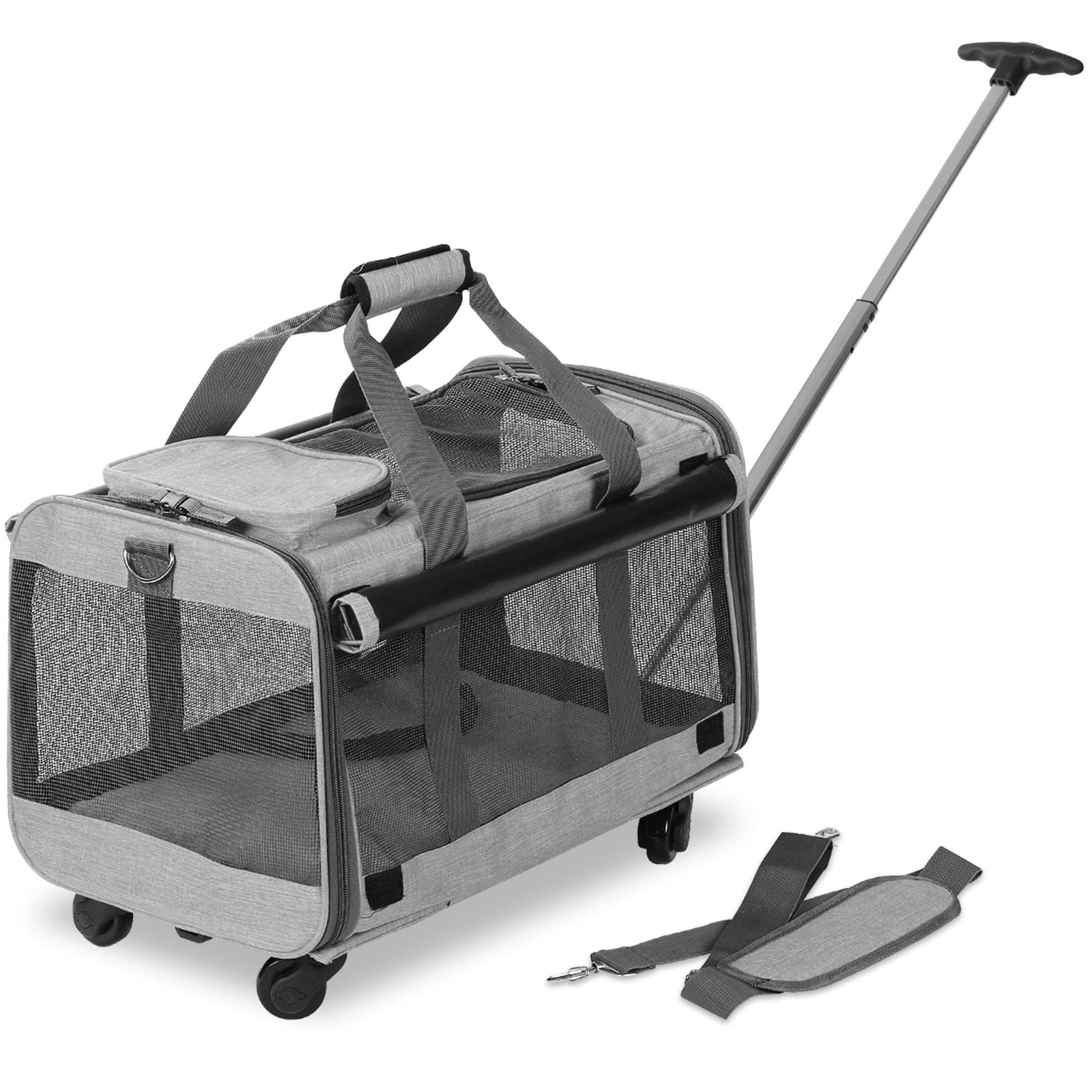 Pet Carrier with Wheels & Mesh Panels